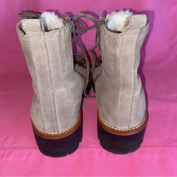 Jeffrey Campbell Gray Suede Lace Up Boots Sherpa Culvert White Cream Beige 6.5 8 - Picture 4 of 13